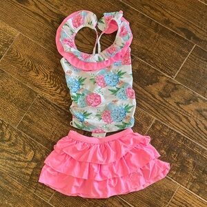 Floral Ruffle Swimsuit with Pink Skirt